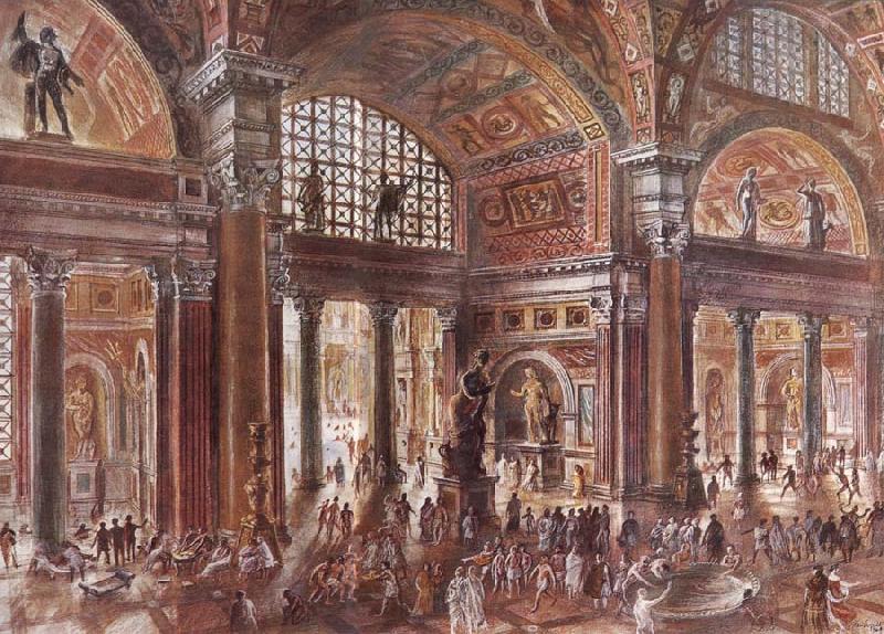 unknow artist Reconstruction of the Baths of Diocletian in Rome France oil painting art